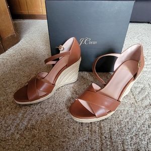 J Crew Leather Cross Strap Espadrille Wedge Sandal Size 9 Brown